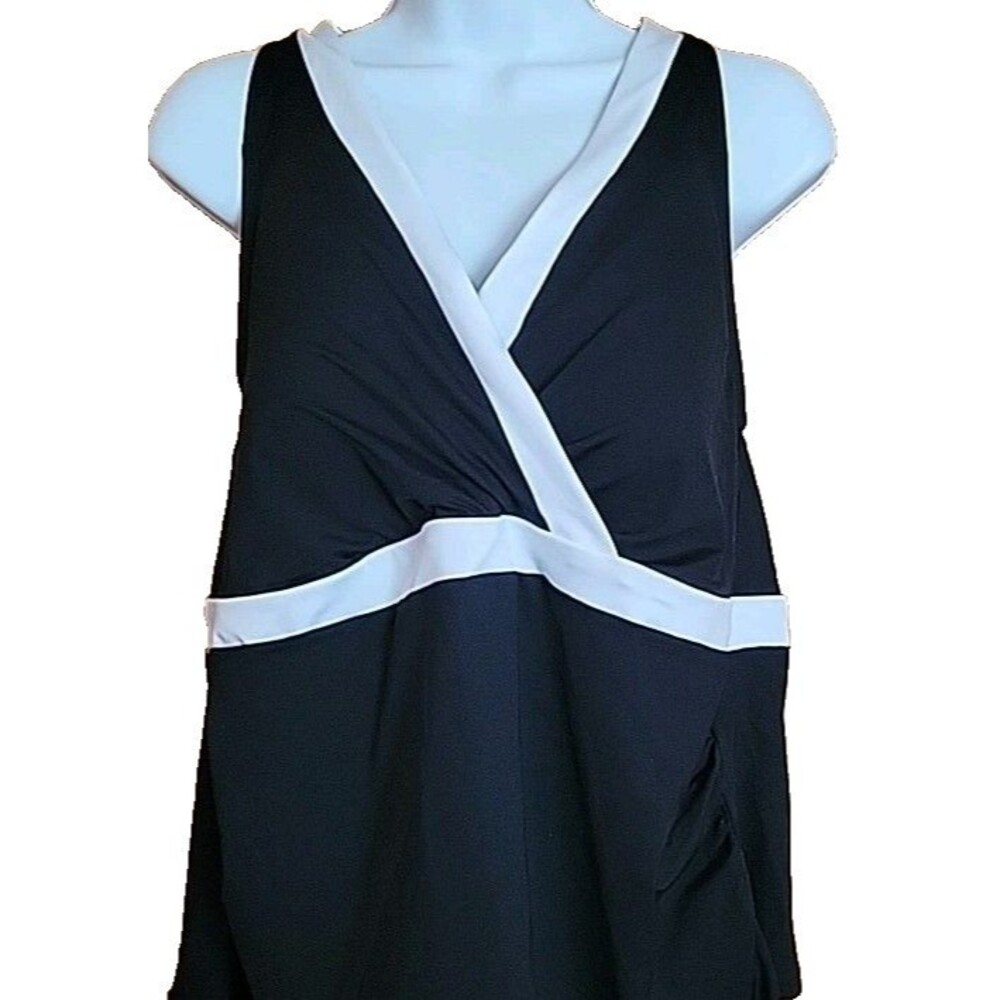 Lands End 1X 16-18W Black Swim Top V-Neck Padded Bra Women's Halter S914